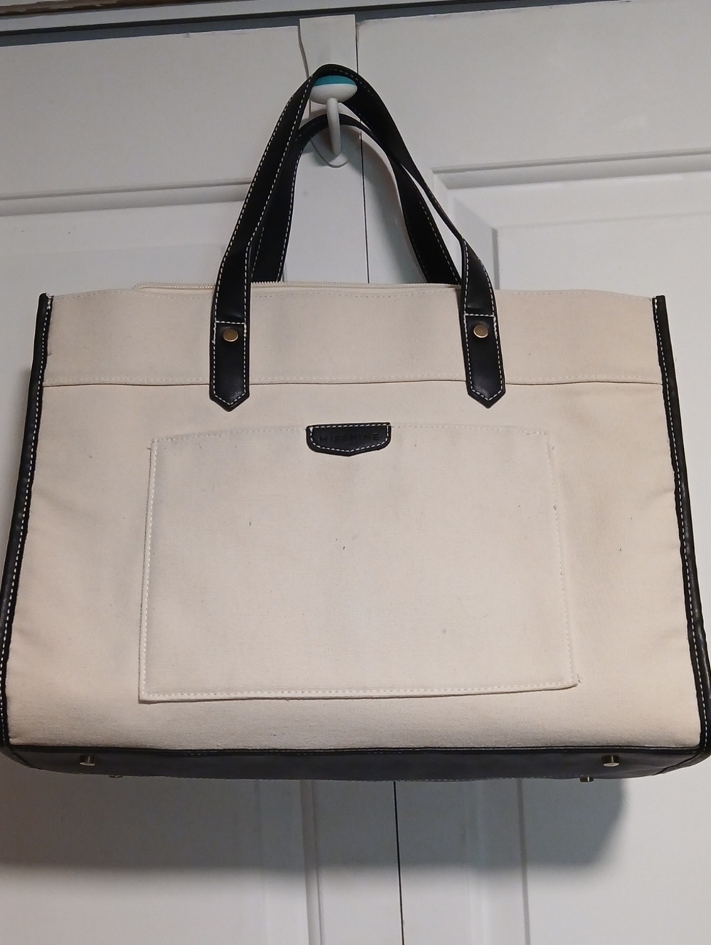 Cream Canvas Messenger Bag with Black Trim